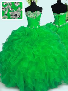 Floor Length Ball Gowns Sleeveless Green Sweet 16 Quinceanera Dress Lace Up