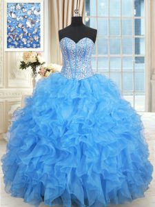 Fitting Baby Blue Sweetheart Lace Up Beading and Ruffles and Ruffled Layers Ball Gown Prom Dress Sleeveless