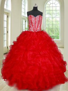 New Style Red Sweetheart Lace Up Beading and Ruffles Quinceanera Gowns Sleeveless