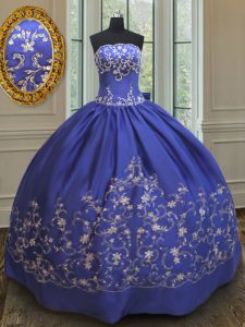 Floor Length Royal Blue Quinceanera Gown Strapless Sleeveless Lace Up
