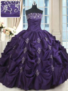 Elegant Purple Quinceanera Dresses Military Ball and Sweet 16 and Quinceanera and For with Beading and Appliques Straple