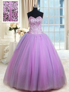 Tulle Sweetheart Sleeveless Lace Up Beading Quinceanera Gowns in Lavender