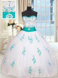 Pretty White Lace Up Quinceanera Gowns Beading and Appliques Sleeveless Floor Length