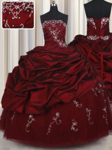 Glittering Beading and Pick Ups Vestidos de Quinceanera Wine Red Lace Up Sleeveless Floor Length