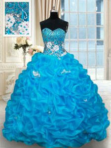 Flirting Sleeveless Brush Train Beading and Pick Ups Lace Up Quinceanera Gown