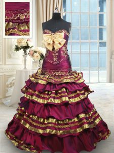Unique Ruffled Layers With Train Burgundy Sweet 16 Quinceanera Dress Sweetheart Sleeveless Brush Train Lace Up
