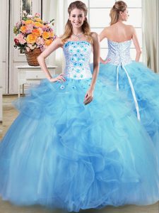 Clearance Sleeveless Beading and Appliques and Ruffles Lace Up 15th Birthday Dress