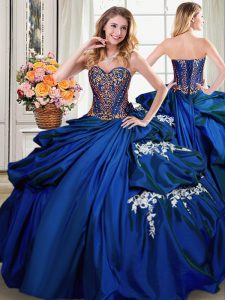 On Sale Royal Blue Sleeveless Floor Length Beading and Appliques and Pick Ups Lace Up Quinceanera Dress