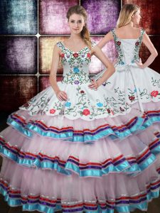Straps Floor Length Lace Up Quinceanera Gowns Multi-color for Military Ball and Sweet 16 and Quinceanera with Beading an