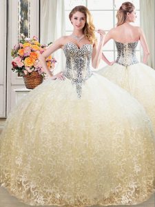 Ball Gowns Vestidos de Quinceanera Champagne Sweetheart Tulle and Lace Sleeveless Floor Length Lace Up