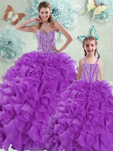 With Train Ball Gowns Sleeveless Eggplant Purple Sweet 16 Dress Brush Train Lace Up
