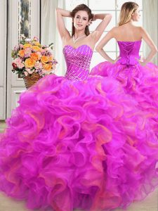 Organza Sweetheart Sleeveless Lace Up Beading and Ruffles 15th Birthday Dress in Multi-color