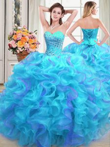 Deluxe Organza Sweetheart Sleeveless Lace Up Beading and Ruffles Vestidos de Quinceanera in Multi-color