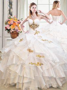 Captivating Floor Length Lace Up Quinceanera Gown White for Military Ball and Sweet 16 and Quinceanera with Beading and 
