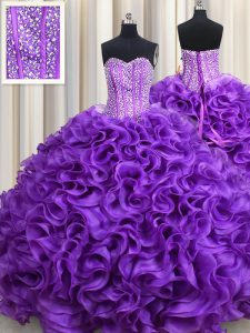 Discount Beading Sweet 16 Dresses Eggplant Purple Lace Up Sleeveless Floor Length