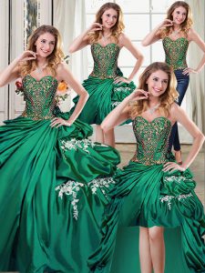 Dynamic Four Piece Floor Length Lace Up Sweet 16 Dresses Dark Green for Military Ball and Sweet 16 and Quinceanera with 