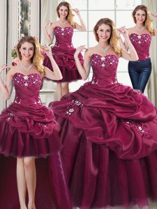 Four Piece Organza Sleeveless Floor Length 15 Quinceanera Dress and Beading and Appliques and Pick Ups