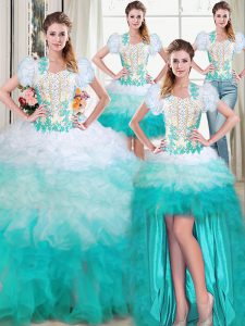 Four Piece Floor Length Ball Gowns Sleeveless Multi-color Sweet 16 Dresses Lace Up