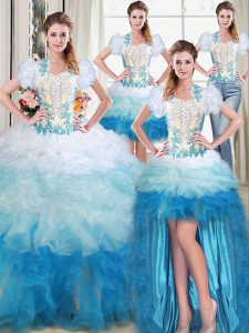Four Piece Multi-color Ball Gowns Sweetheart Sleeveless Organza Floor Length Lace Up Beading and Appliques and Ruffles S