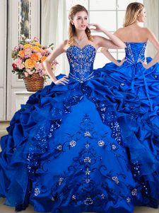 Custom Design Royal Blue Sleeveless Floor Length Beading and Embroidery and Pick Ups Lace Up 15 Quinceanera Dress