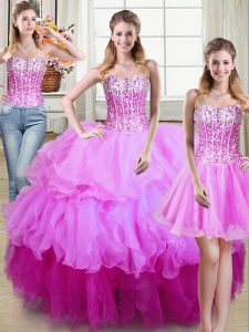 Unique Three Piece Ruffles and Sequins Ball Gown Prom Dress Multi-color Lace Up Sleeveless Floor Length