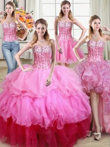 Four Piece Sequins Floor Length Multi-color Sweet 16 Quinceanera Dress Sweetheart Sleeveless Lace Up