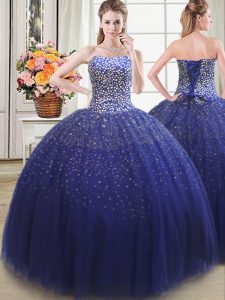 Floor Length Royal Blue Vestidos de Quinceanera Sweetheart Sleeveless Lace Up