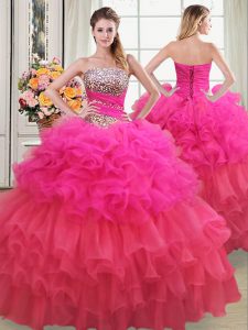 Multi-color Sleeveless Beading and Ruffles and Ruffled Layers and Sequins Floor Length Vestidos de Quinceanera