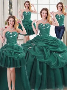 Designer Four Piece Dark Green Sweet 16 Dress Military Ball and Sweet 16 and Quinceanera and For with Beading and Ruffle