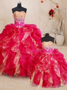 Beading and Ruffles Sweet 16 Dresses Multi-color Lace Up Sleeveless Floor Length