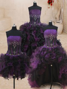 Four Piece Sleeveless Beading and Ruffles Lace Up Quinceanera Gown