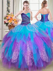 Enchanting Ball Gowns 15th Birthday Dress Multi-color Sweetheart Tulle Sleeveless Floor Length Lace Up