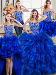 Four Piece Royal Blue Quince Ball Gowns Sweetheart Sleeveless Brush Train Lace Up