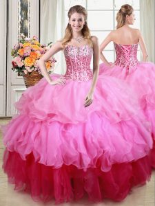 Multi-color Lace Up Quinceanera Dresses Ruffles and Sequins Sleeveless Floor Length
