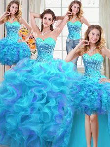 Four Piece Sleeveless Beading and Ruffles Lace Up Quinceanera Dresses