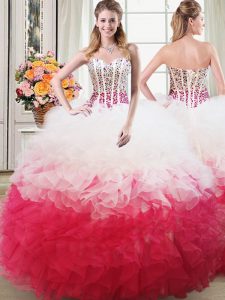 Classical Sweetheart Sleeveless Organza Quinceanera Dress Beading and Ruffles Lace Up