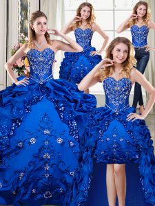 Four Piece Royal Blue Sleeveless Beading and Embroidery and Pick Ups Floor Length Quinceanera Dress