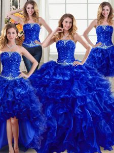 Four Piece Sleeveless Beading and Ruffles Lace Up Quinceanera Gowns
