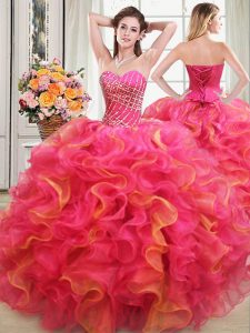 Colorful Ball Gowns 15th Birthday Dress Multi-color Sweetheart Organza Sleeveless Floor Length Lace Up