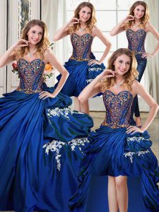 Inexpensive Four Piece Taffeta Sleeveless Floor Length Sweet 16 Dresses and Beading and Appliques and Pick Ups