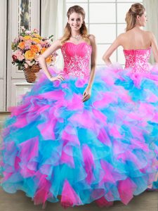 Deluxe Multi-color Ball Gowns Sweetheart Sleeveless Organza and Tulle Floor Length Zipper Beading and Ruffles Sweet 16 D