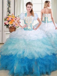 Adorable Sweetheart Sleeveless 15 Quinceanera Dress With Brush Train Beading and Appliques and Ruffles Multi-color Organ