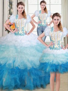 Custom Made Three Piece Multi-color Sleeveless Beading and Appliques Floor Length Quinceanera Dresses