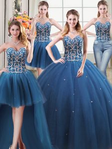 Four Piece Teal Sweetheart Lace Up Beading Vestidos de Quinceanera Sleeveless
