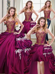 Four Piece Burgundy Sweetheart Lace Up Beading and Appliques and Pick Ups Sweet 16 Dresses Sleeveless