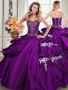 Noble Taffeta Sleeveless Floor Length Quinceanera Dresses and Beading and Appliques and Pick Ups