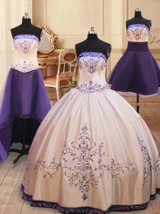 Gorgeous Four Piece Beading and Embroidery Quinceanera Dress White Zipper Sleeveless Floor Length