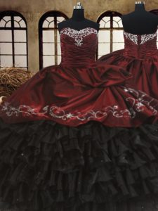 Modern Floor Length Lace Up Vestidos de Quinceanera Red And Black for Military Ball and Sweet 16 and Quinceanera with Be