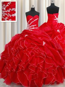 Elegant Pick Ups Ball Gowns Sweet 16 Quinceanera Dress Red Sweetheart Organza Sleeveless Floor Length Lace Up