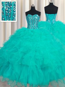 Exceptional Floor Length Turquoise Sweet 16 Dress Sweetheart Sleeveless Lace Up